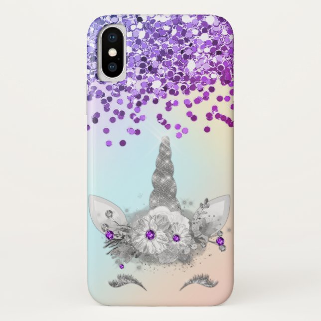 Capa Para iPhone, Case-Mate Brilho Roxo e Unicórnio Prateado (Verso)