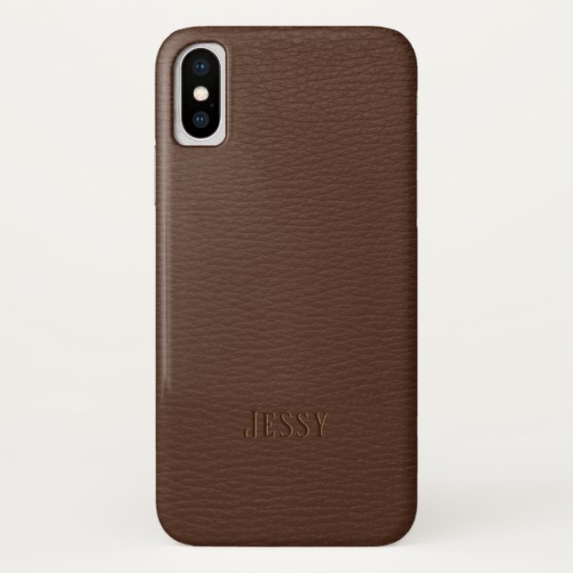 Capa Para iPhone, Case-Mate Brown Faux Leather Monograma (Verso)