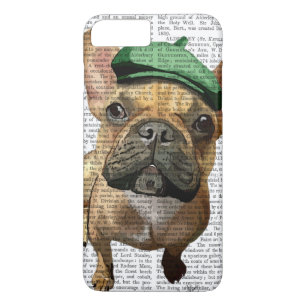 Capa iPhone 8 Plus/7 Plus Buldogue francês marrom com chapéu verde 2