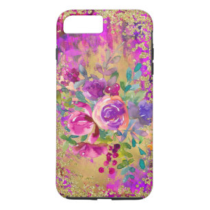 Capa iPhone 8 Plus/7 Plus Buquê de flor de aquarela rosa com framboesa
