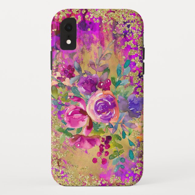 Capa Para iPhone, Case-Mate Buquê de flor de aquarela rosa com framboesa (Verso)