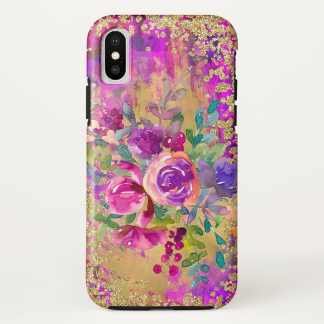 Capa Para iPhone, Case-Mate Buquê de flor de aquarela rosa com framboesa (Verso)