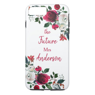 Capa iPhone 8 Plus/7 Plus Burgundy Watercolor Rosa Floral o Futuro Sra.