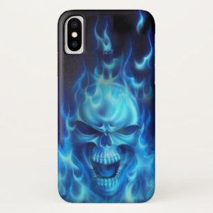 Capa Para iPhone Da Case-Mate Cabeça irritada azul do crânio com chamas