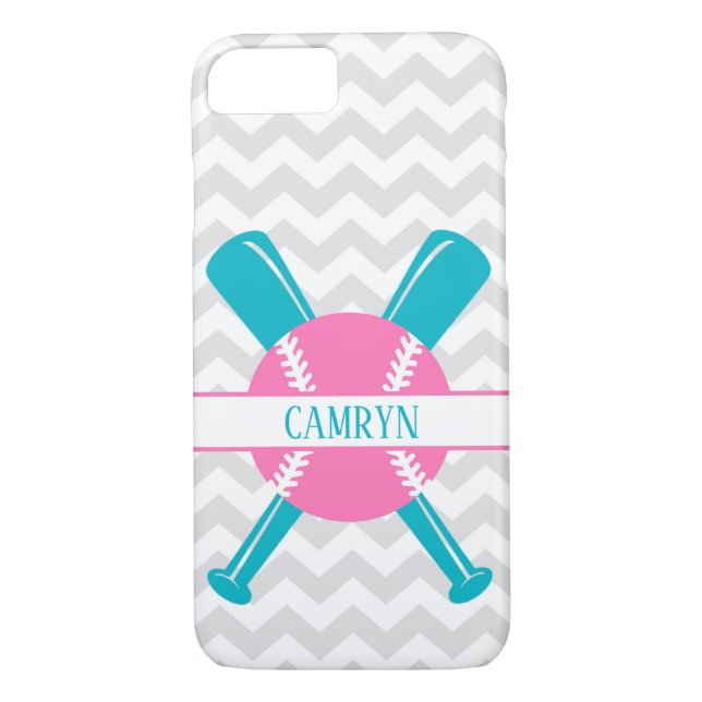 Capa Para iPhone, Case-Mate Caixa cinzenta do telemóvel do softball da cerceta (Verso)