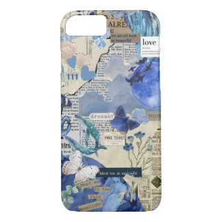 Capa iPhone 8/7 Caixa iPhone e iPad Estética Azul - Colagem Vintag