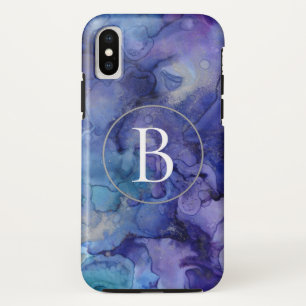 Capa Para iPhone Da Case-Mate Caixa roxa do iPhone X do mármore do monograma da