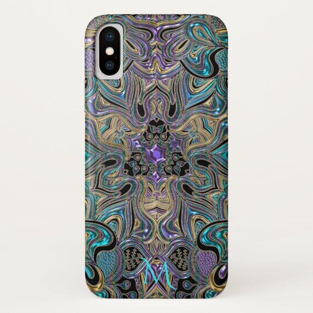 Capa Para iPhone, Case-Mate Caixa roxa Dourado do iPhone X do monograma da (Verso)