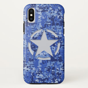 Capa Para iPhone XS Camo Marinho Azul de Marca Estelar