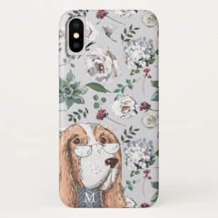 Capa Para iPhone Da Case-Mate Cão Hipster castanho-branco com flores e monograma