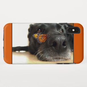 Capa Para iPhone XS Max Cão preto do laboratório com borboleta