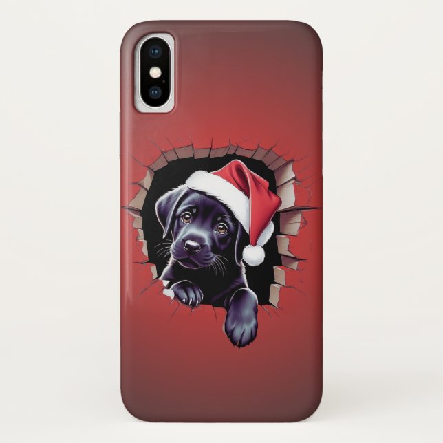 Capa Para iPhone, Case-Mate Cãozinho Preto no Festivo Santa Hat (Verso)