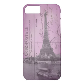 Capa iPhone 8/7 Cartão da torre Eiffel do vintage no iPhone