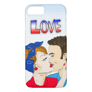 Capa iPhone 8/7 Casal Retro Beijando Amor Nostálgico Vintage