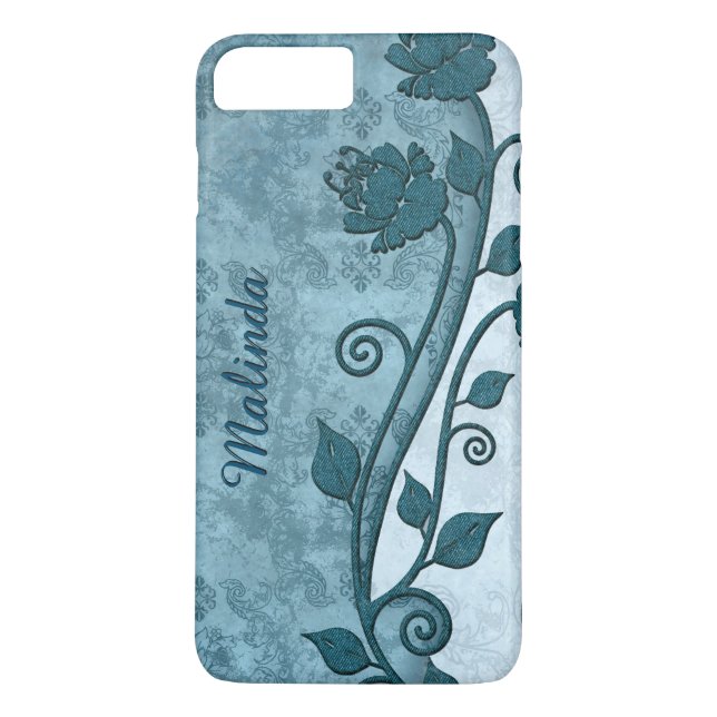 Capa Para iPhone, Case-Mate Caso Chic Blue Floral Impressão iPhone 7 Plus (Verso)
