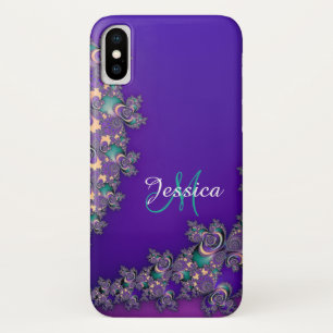 Capa Para iPhone X Caso do Fractal do roxo real do monograma