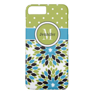 Capa iPhone 8 Plus/7 Plus Caso do iPhone 7 Floral, Pontos Azul, Verde 2