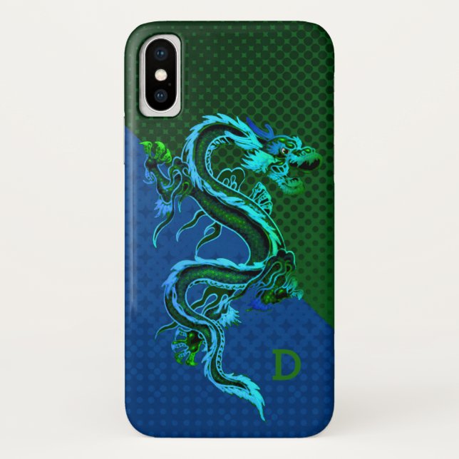 Capa Para iPhone, Case-Mate Caso do iPhone X do Dragão Azul e Verde (Verso)