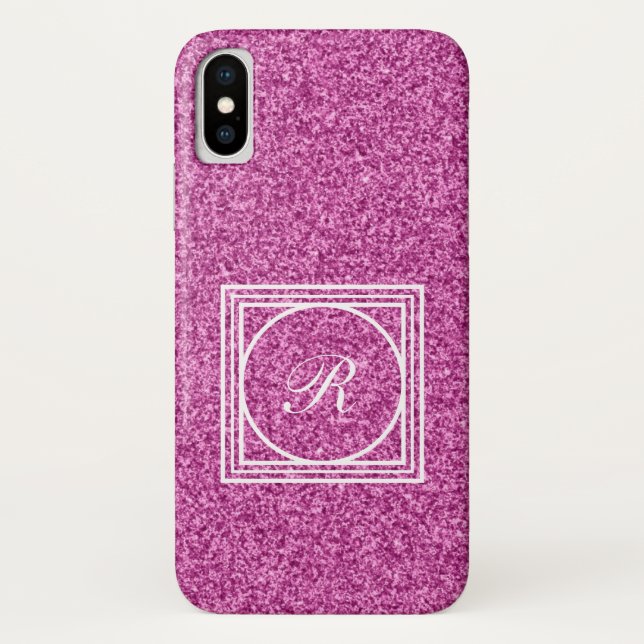 Capa Para iPhone, Case-Mate Caso do iPhone X do monograma com brilho rosa (Verso)