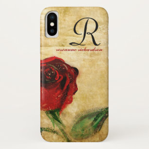 Capa Para iPhone Da Case-Mate Caso do iPhone X do monograma da rosa vermelha do