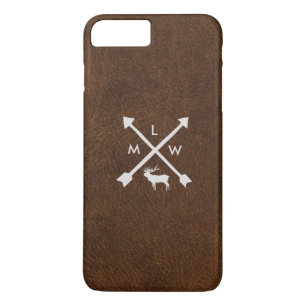 Capa iPhone 8 Plus/7 Plus Caso Rustic Leather Look Monograma iPhone 7+
