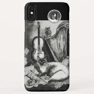 Capa Para iPhone XS Max CAT MUSICAL,OWL,VIOLIN,HARP Black White Cinza Musi