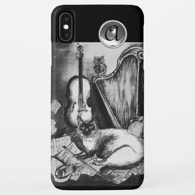 Capa Para iPhone, Case-Mate CAT MUSICAL,OWL,VIOLIN,HARP Black White Cinza Musi (Verso)