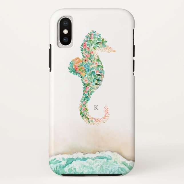 Capa Para iPhone, Case-Mate Cavalo marinho botânico da praia elegante (Verso)