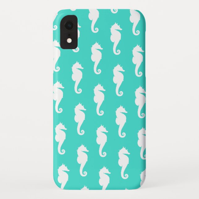 Capa Para iPhone, Case-Mate Cavalo-Marinho Branco sobre Turquesa (Verso)
