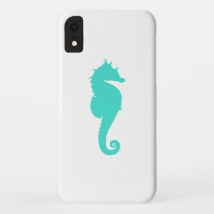 Capa Para iPhone XR Cavalo-Marinho Turquesa em Branco