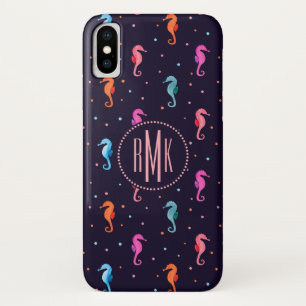 Capa Para iPhone X Cavalos marinhos da aguarela do monograma   em