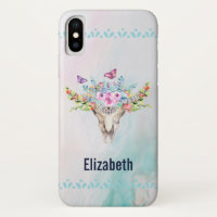 Caveira Animal Boho com Borboletas e Flores
