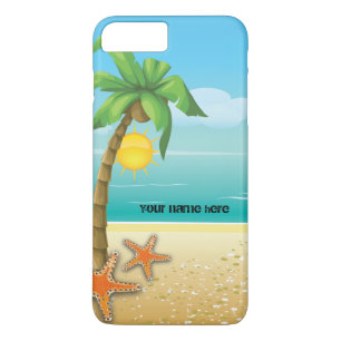 Capa iPhone 8 Plus/7 Plus Cenário tropical da palmeira e da estrela do mar
