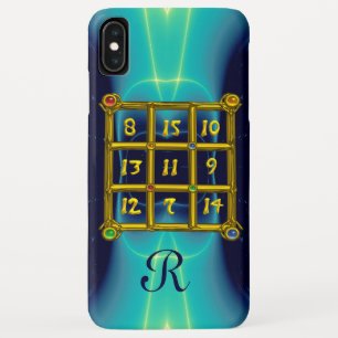 Capa Para iPhone XS Max Cerceta do MONOGRAMA do QUADRADO MÁGICO 33, azul