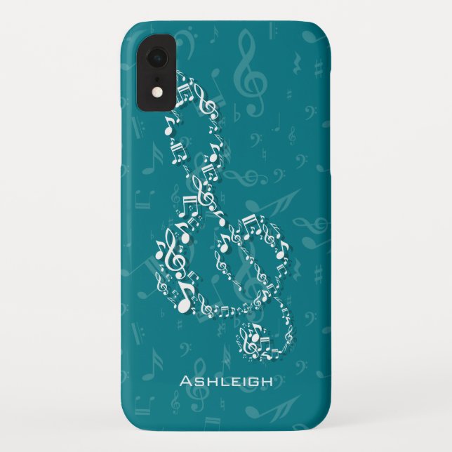 Capa Para iPhone, Case-Mate Cerceta e notas brancas da música do Clef de (Verso)