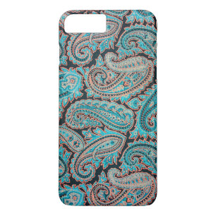 Capa iPhone 8 Plus/7 Plus Cerceta e Paisley coral