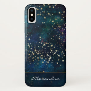 Capa Para iPhone Da Case-Mate Céu nocturno Monogrammed azul com as estrelas da