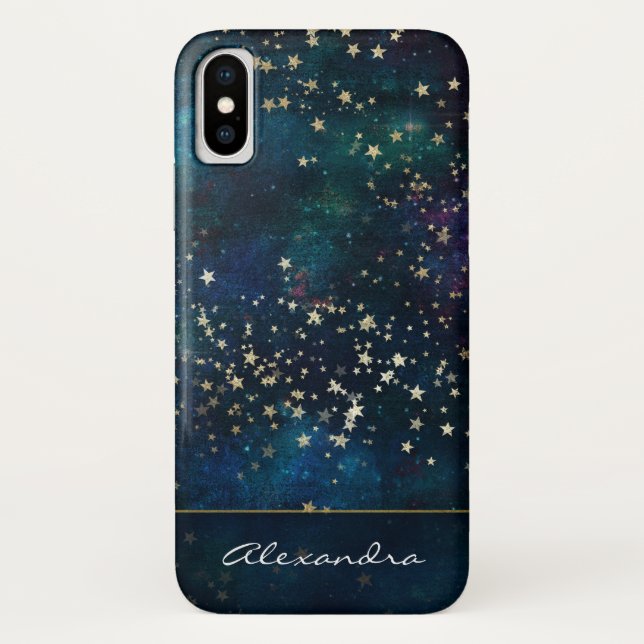 Capa Para iPhone, Case-Mate Céu Noturno Azul Monograma com Estrelas de Folha d (Verso)