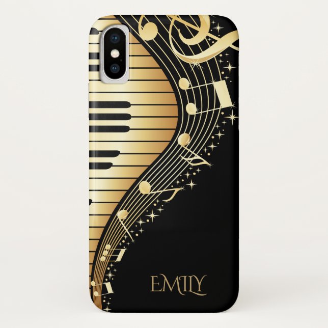 Capa Para iPhone, Case-Mate Chaves de Música Douradas E Pretas Monogramas (Verso)