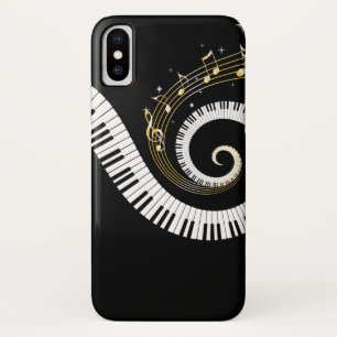 Capa Para iPhone X Chaves do piano e notas Dourados da música