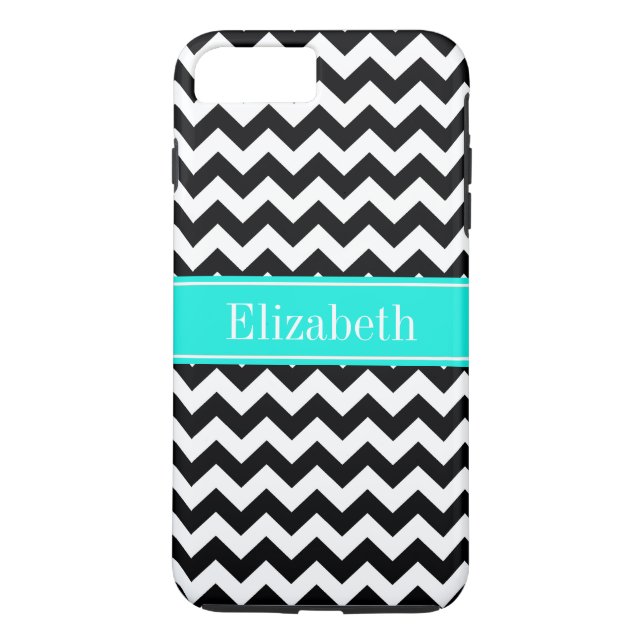 Capa Para iPhone, Case-Mate Chevron branco preto Zig Zag Brt Aqua Name Monogra (Verso)