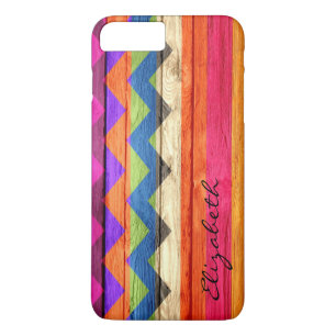 Capa iPhone 8 Plus/7 Plus Chevron colorido madeira listra o vintage