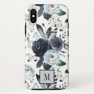Capa Para iPhone Da Case-Mate Chic Boho Folhas e Monograma de Flores Azuis