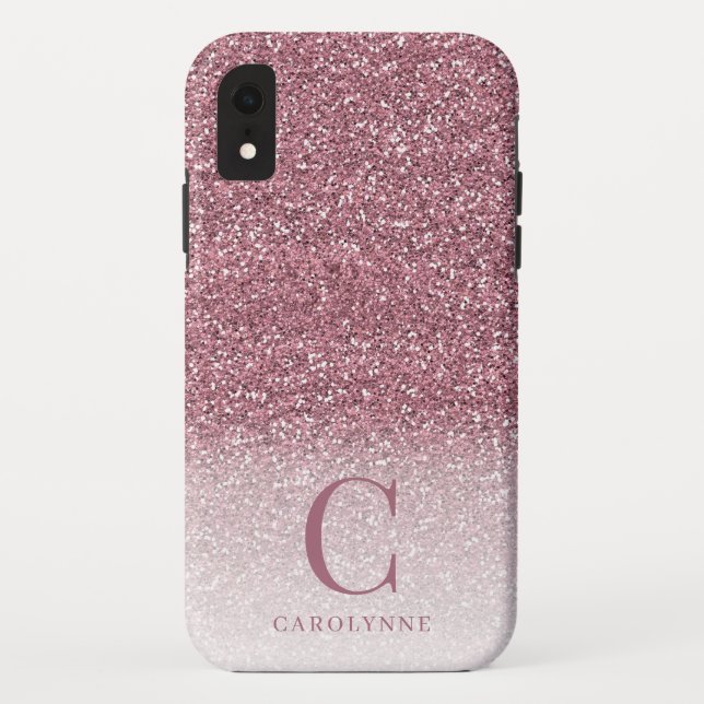 Capa Para iPhone, Case-Mate Chic Girly Blush Pink Glitter Monograma (Verso)