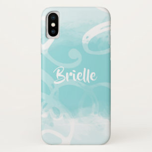 Capa Para iPhone Da Case-Mate Chic Pastel Blue Watercolor Swirls Com Nome