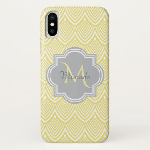 Capa Para iPhone Da Case-Mate Chic Yellow Art Deco Scallops Cinza Monograma Nome