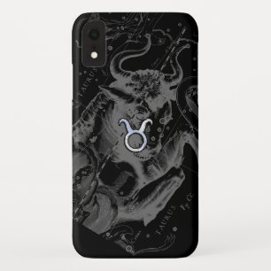 Capa Para iPhone XR Chrome Style Taurus Zodiac Sinal em Hevelius Black