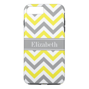 Capa iPhone 8 Plus/7 Plus Cinza Amarelo Branco LG Chevron Cinza Nome Monogra