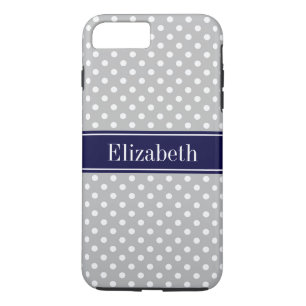 Capa iPhone 8 Plus/7 Plus Cinza Bolinhas Branco Marinho Azul Nome Monograma