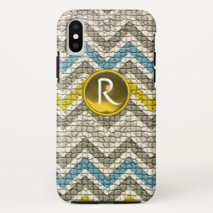 CAPA PARA iPhone XS CINZA BRANCA AMARELA AZUL MOSAIC CHEVRONS GEM MONG